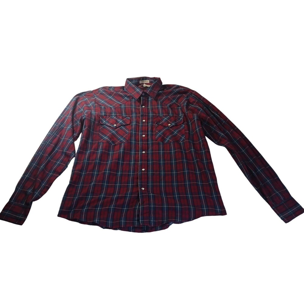 Timber Run VTG Mens Western Pearl Snap Shirt LT Plaid Tall USA Cowboy Ranch Wear